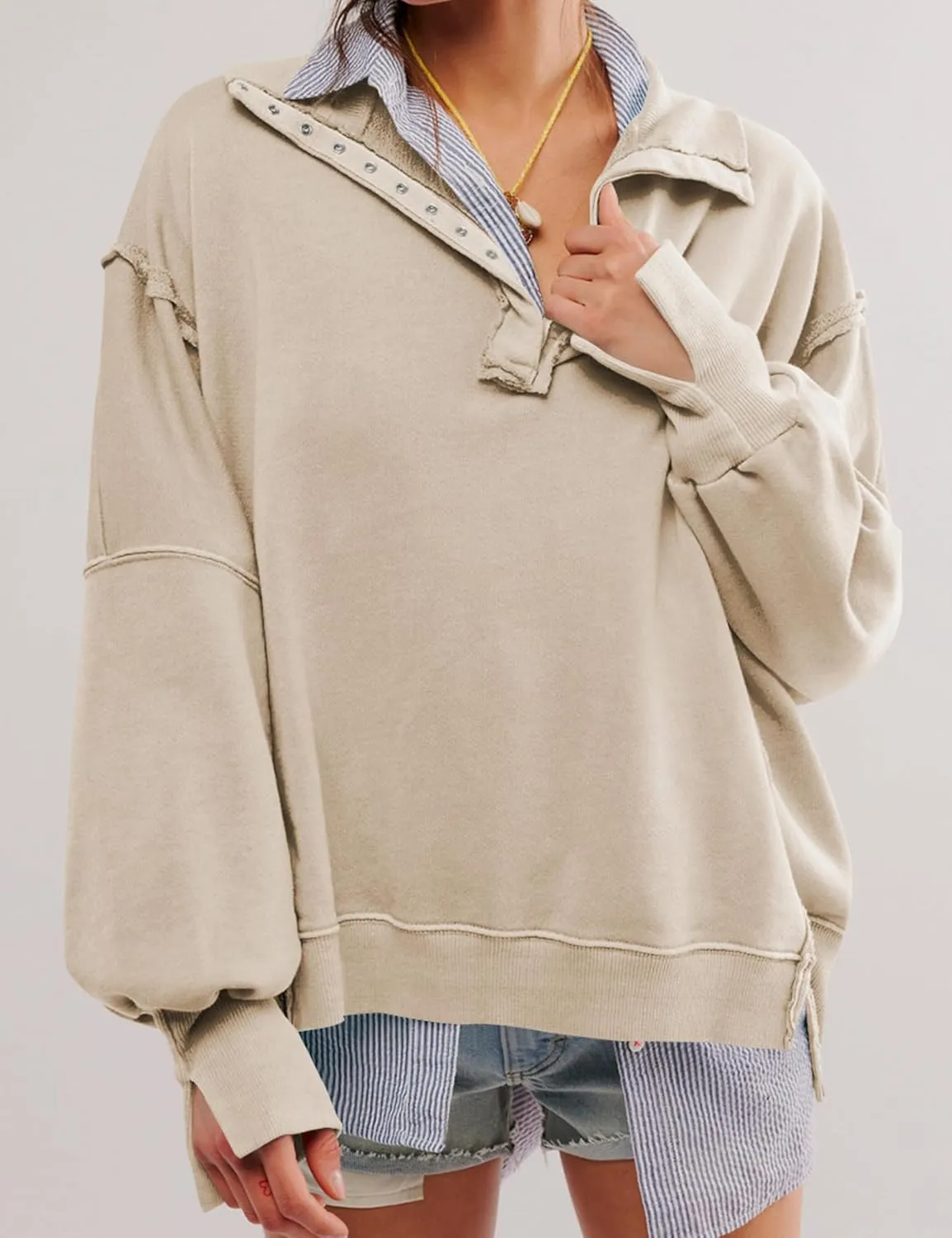 Wanzetaly Women's Oversized Sweatshirt Button Henley Neck Hoodies Long Sleeve Pullover Tops 2024 Outfits