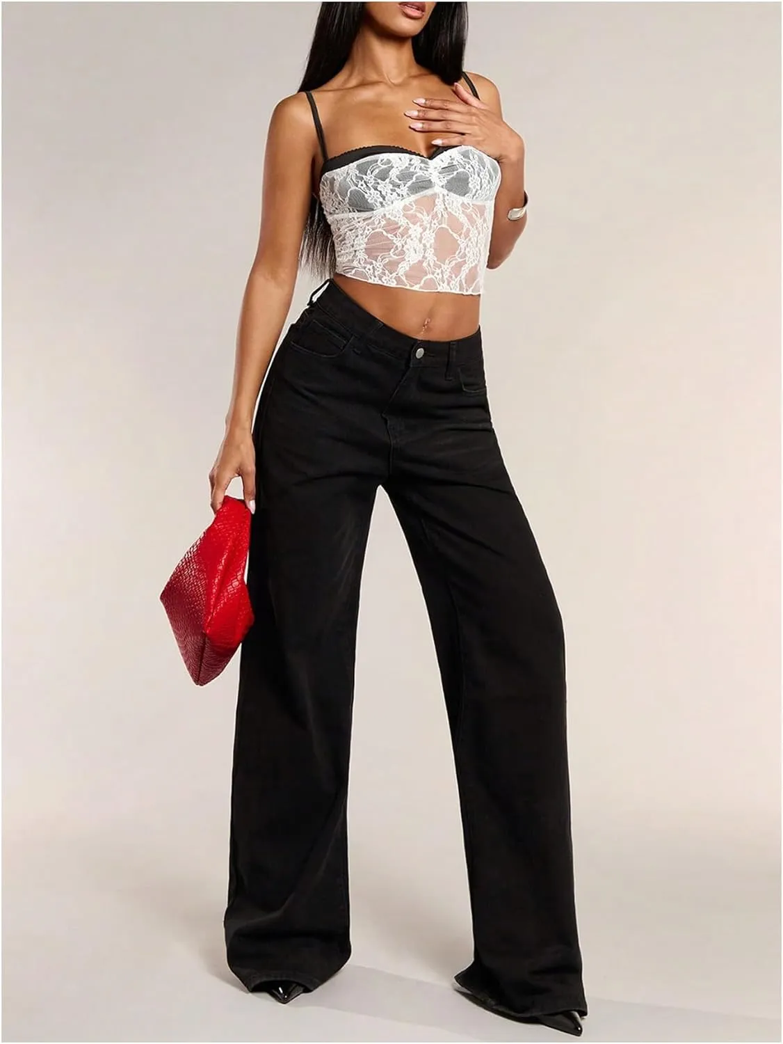 WDIRARA Women's Y2k Lace Camisole Crop Tops Y2k Sexy Spaghetti Strap Cami Top