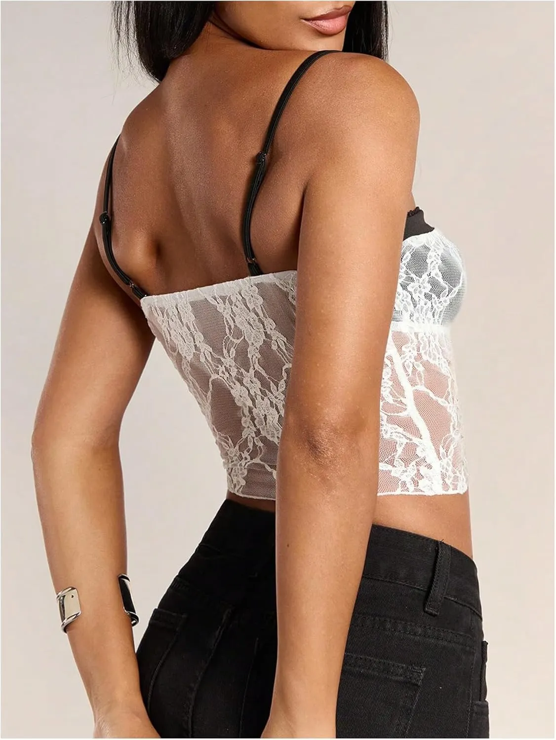 WDIRARA Women's Y2k Lace Camisole Crop Tops Y2k Sexy Spaghetti Strap Cami Top