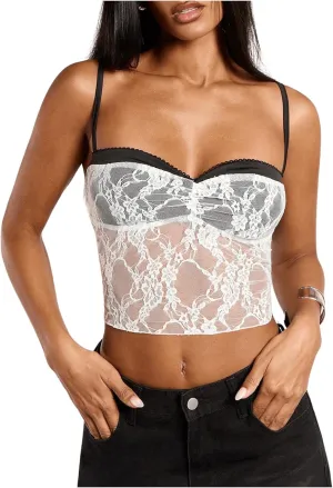 WDIRARA Women's Y2k Lace Camisole Crop Tops Y2k Sexy Spaghetti Strap Cami Top