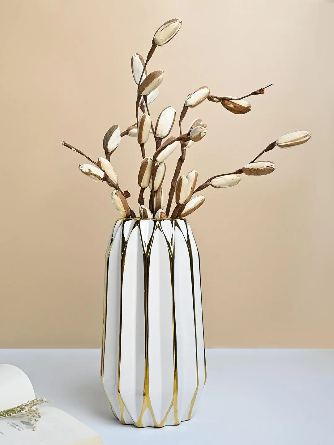White and Gold Ceramic Vase
