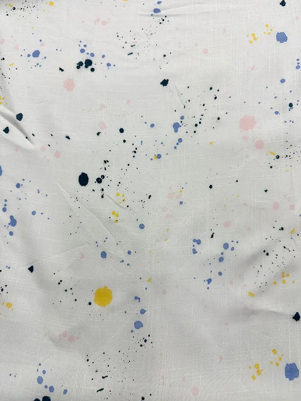 White Splatter Print Rayon Lawn Fabric