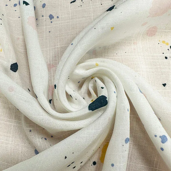 White Splatter Print Rayon Lawn Fabric