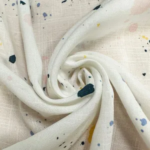 White Splatter Print Rayon Lawn Fabric