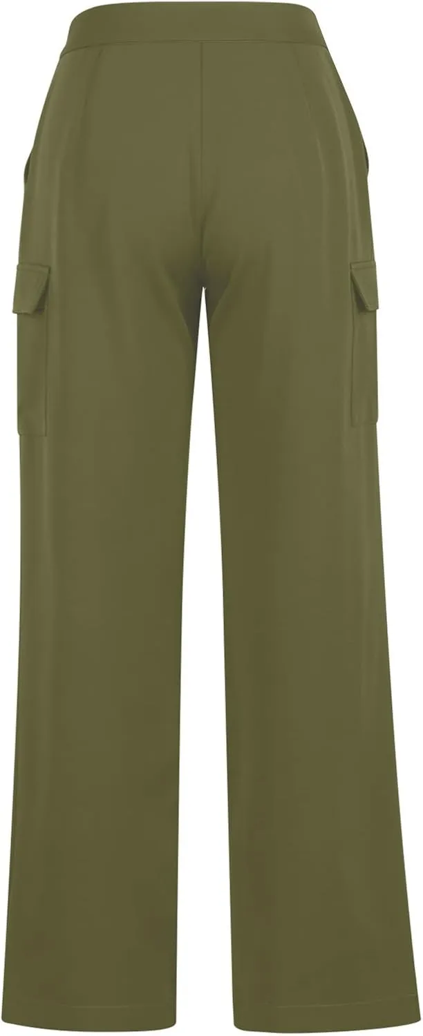 Wide Leg Cargo Pants for Women High Waist Straight Trousers Lightweight Business Casual Dress Pants with Pockets