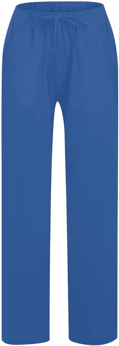 Wide Leg Linen Pants for Women Casual Summer Elastic Waist Loose Palazzo Trousers Flowy Beach Lounge Pants with Pocket