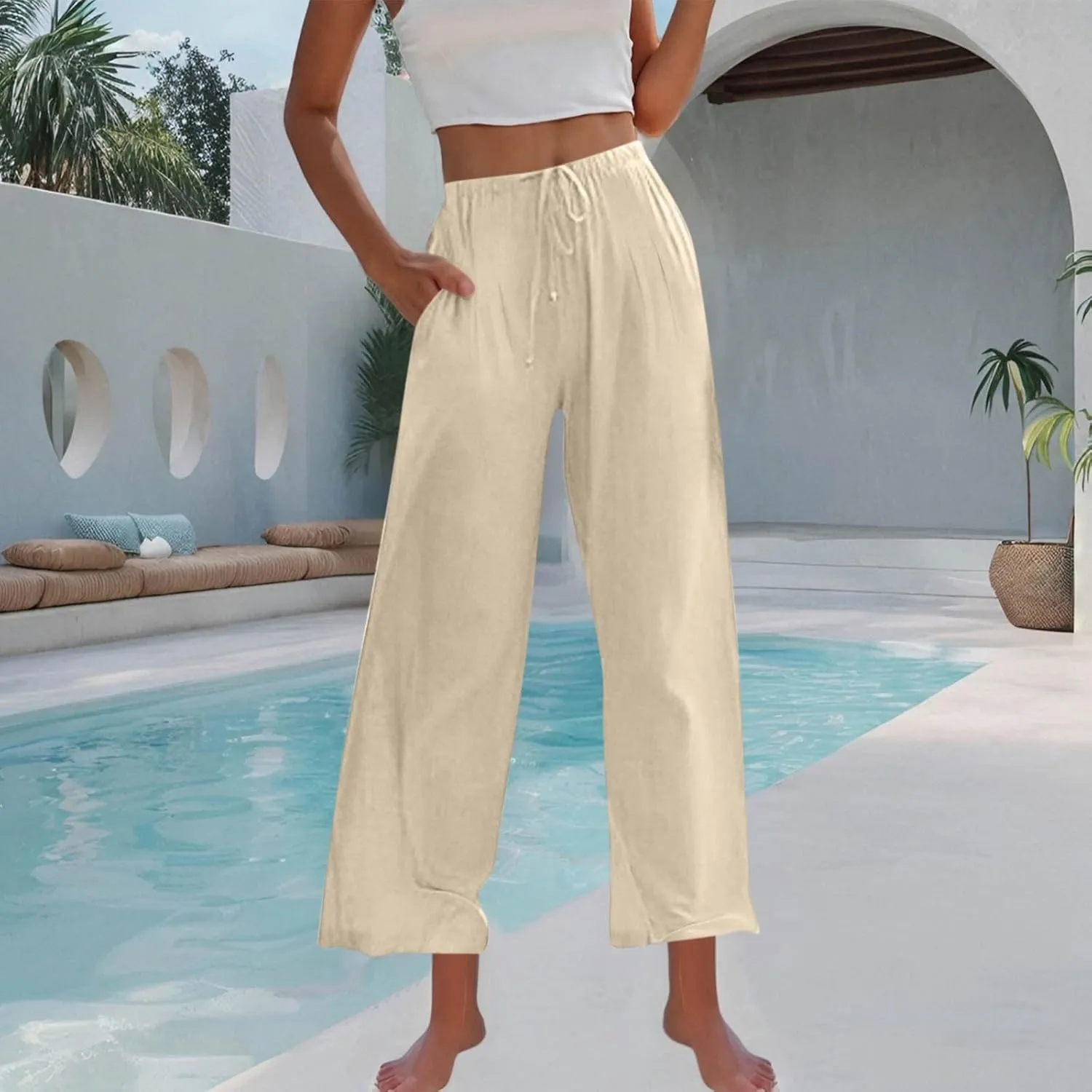 Wide Leg Pants for Woman Palazzo Trousers High Waisted Drawstring Summer Casual Business Work Beach Vacation Pants