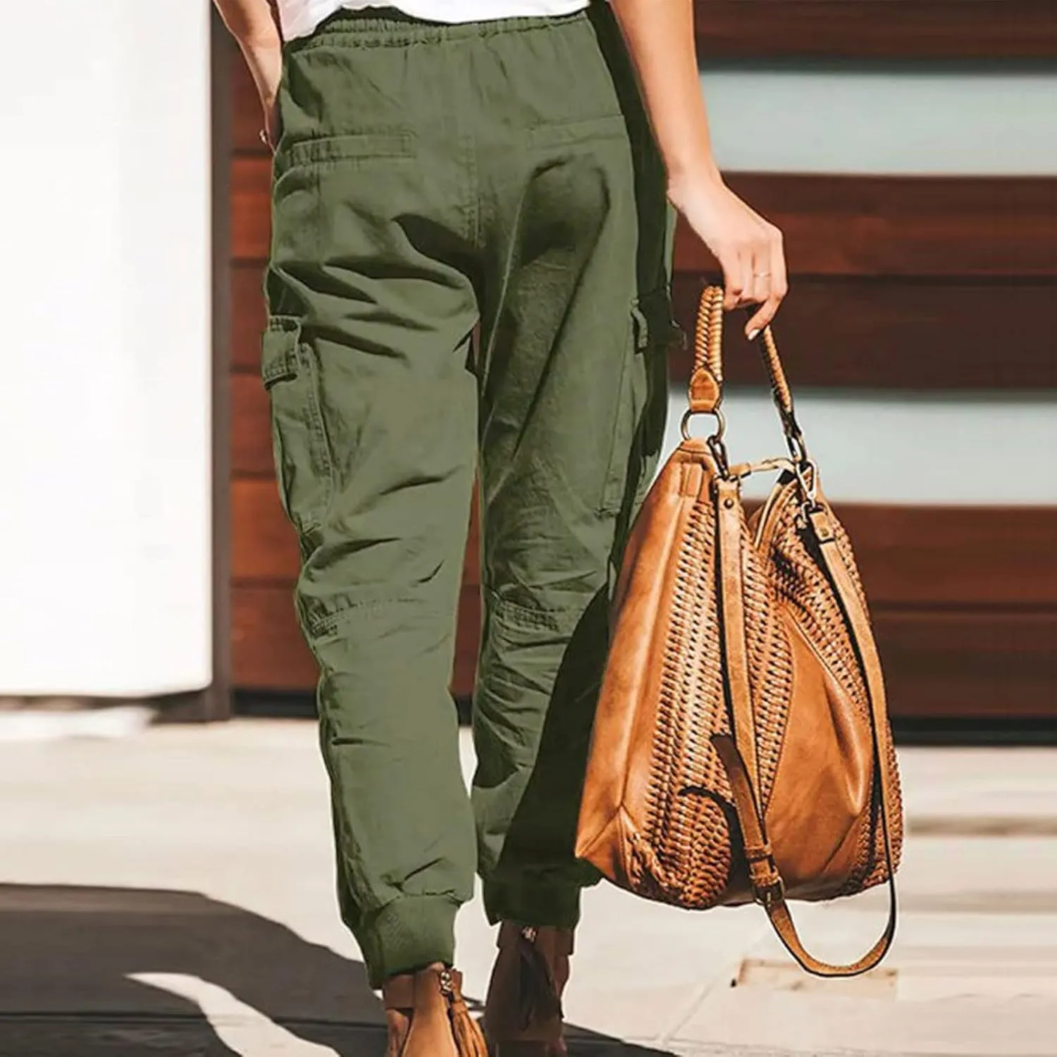 Wide Leg Pants for Women Elastic Waist Drawstring Summer Baggy Cargo Pants with Pockets Lightweight Lounge Trousers