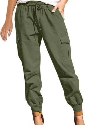 Wide Leg Pants for Women Elastic Waist Drawstring Summer Baggy Cargo Pants with Pockets Lightweight Lounge Trousers