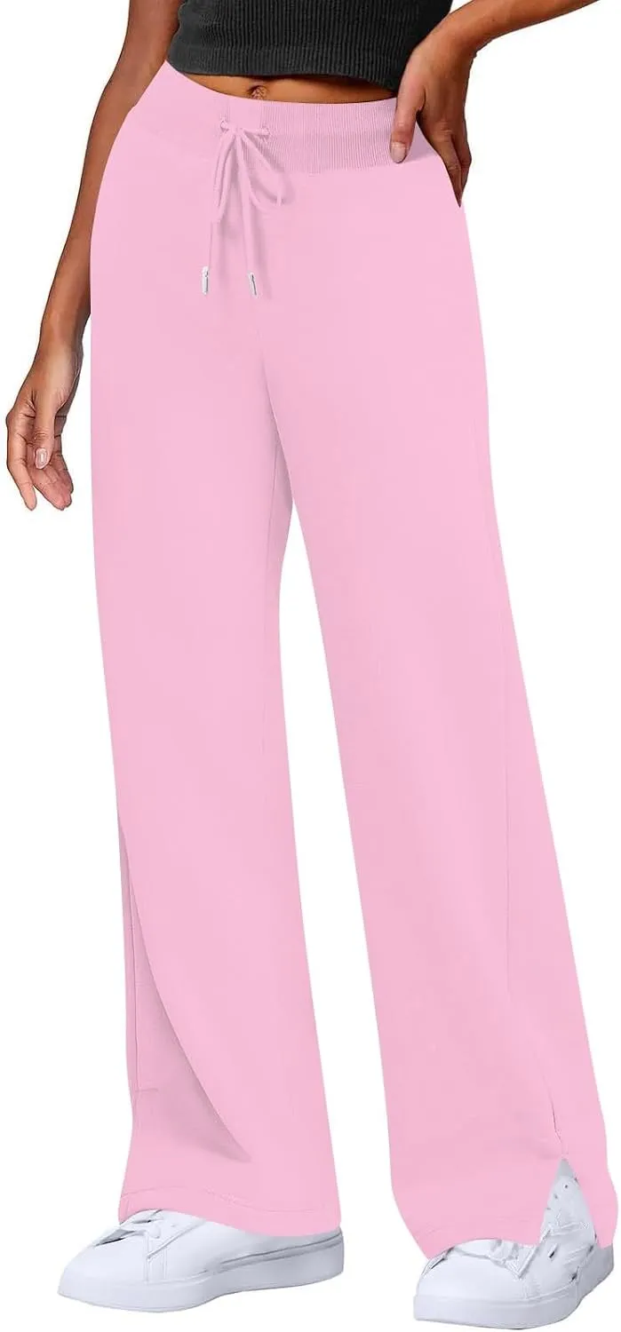 Wide Leg Pants Woman Drawstring High Waist Yoga Pants with Pocket Lightweight Casual Flare Sweatpants Baggy Lounge Pants