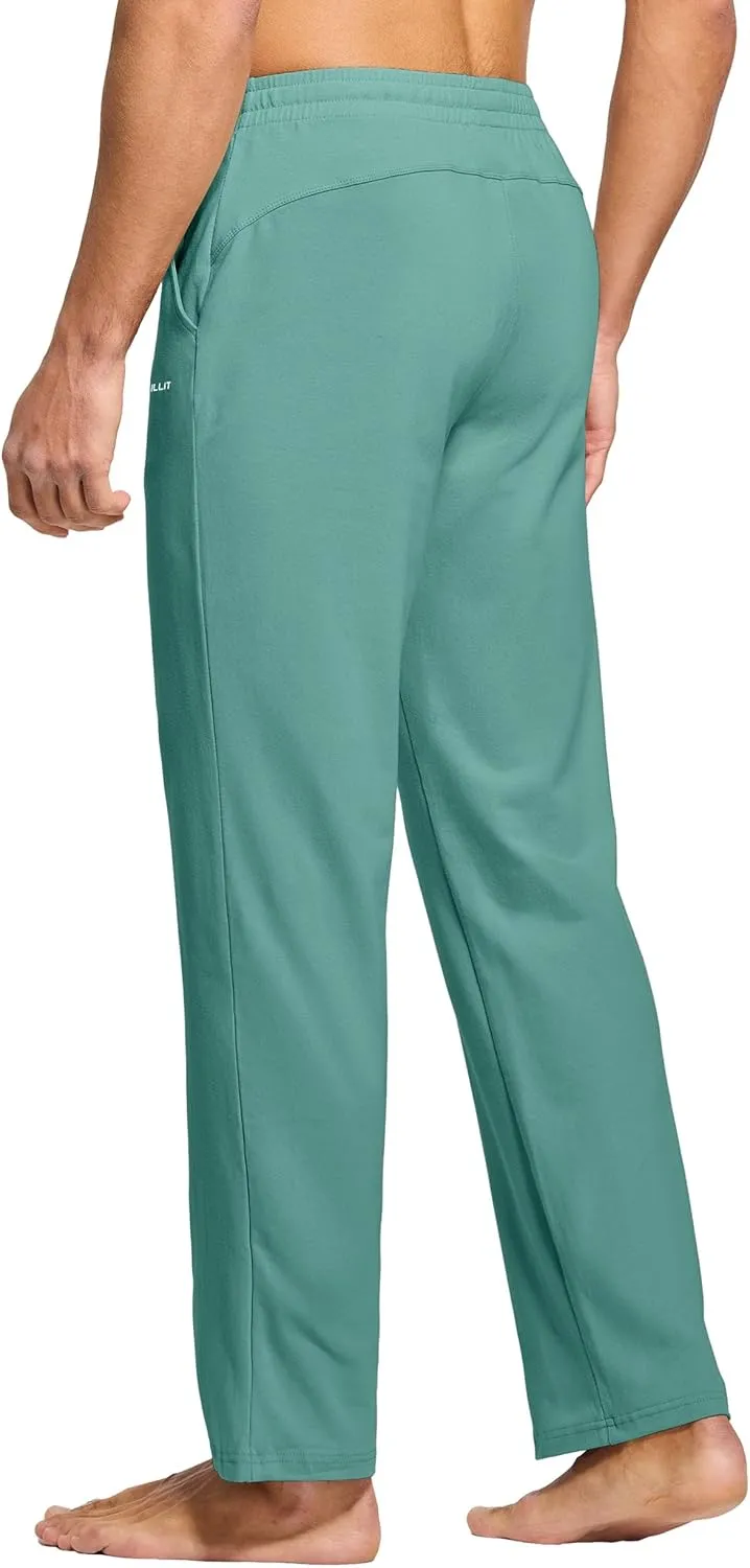 Willit Men's Cotton Yoga Sweatpants Athletic Pants Open Bottom Exercise Lounge Pants Loose Male Sweat Pants with Pockets