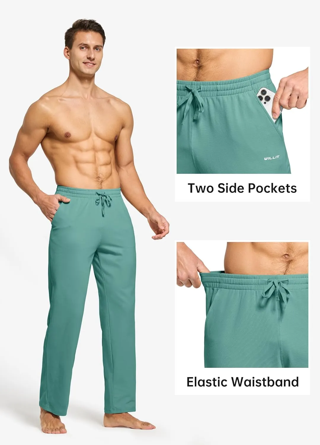 Willit Men's Cotton Yoga Sweatpants Athletic Pants Open Bottom Exercise Lounge Pants Loose Male Sweat Pants with Pockets
