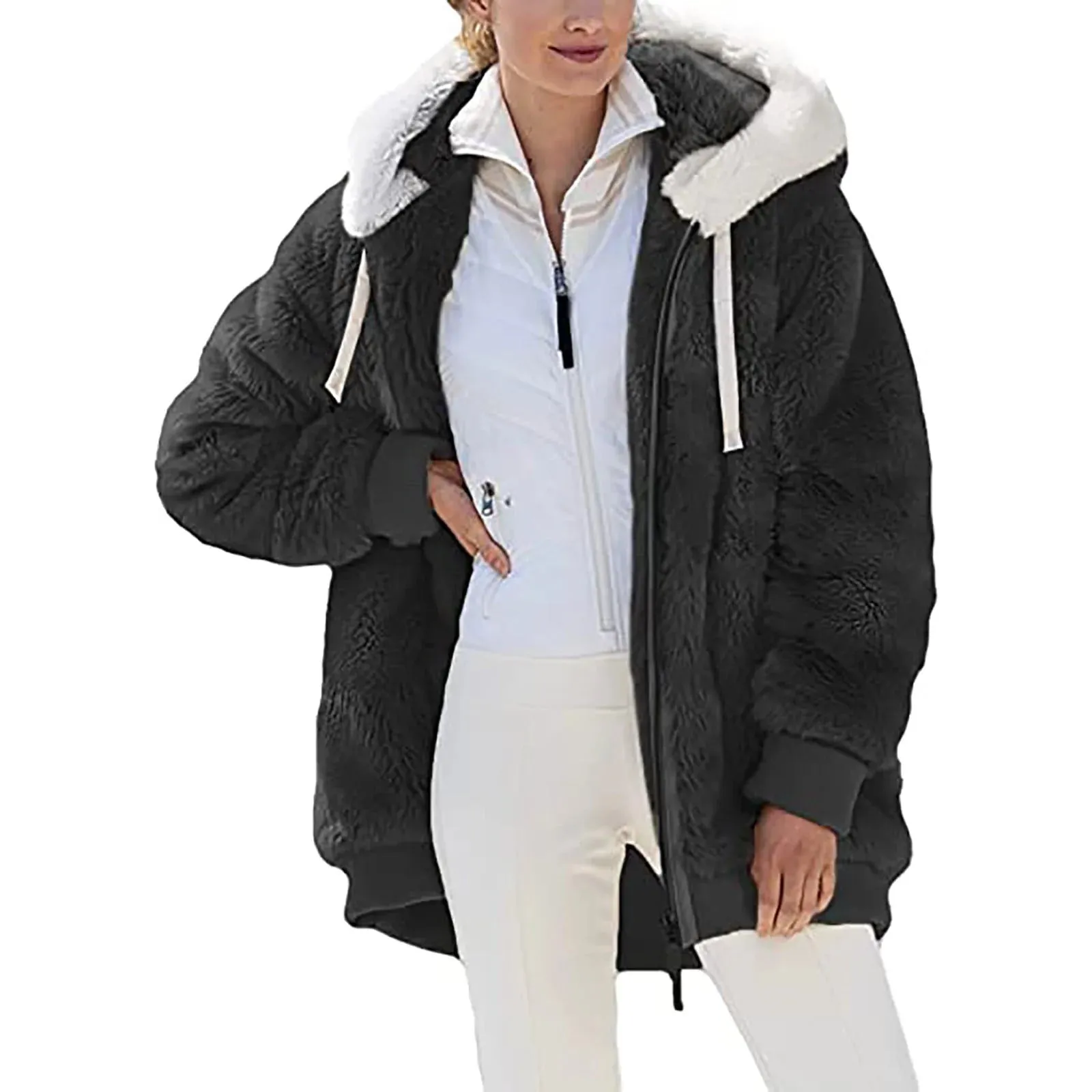 Women Clearance All 2024! Plus Size Winter Coats for Women, Women Plus Size Winter Warm Loose Plush Zip Hooded Jacket Coat Shacket Jacket for Fall, Winter Gift for Women