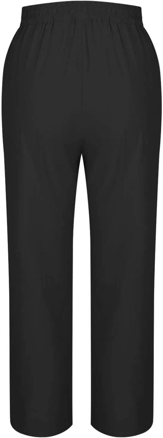 Women Cotton Linen Pants Side Button Casaul Summer Wide Leg Pant Elastic High Waist Straight Trousers 2025 Trendy