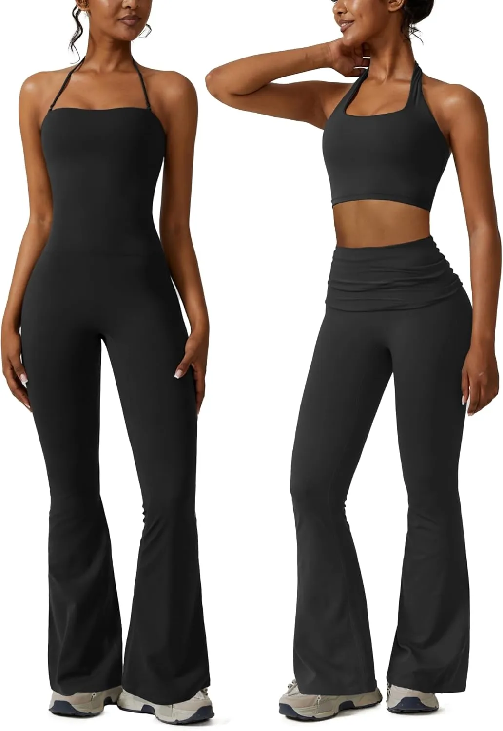 Women Flare Jumpsuits Halter Neck and Flared Leggings Double Ways to Wear Flare Yoga pants