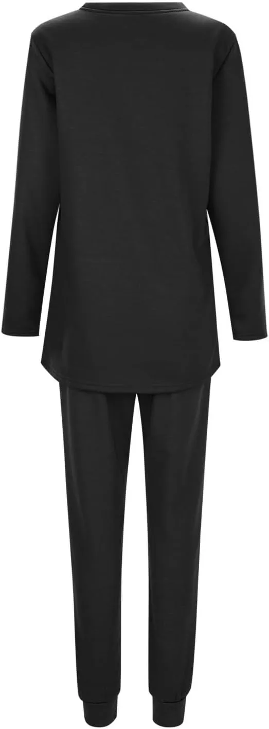 Women Fleece Thicken Loungewear Suit Solid Color Long Sleeve Pullover Drawstring Pants Winter Warm Velvet Pajamas Set