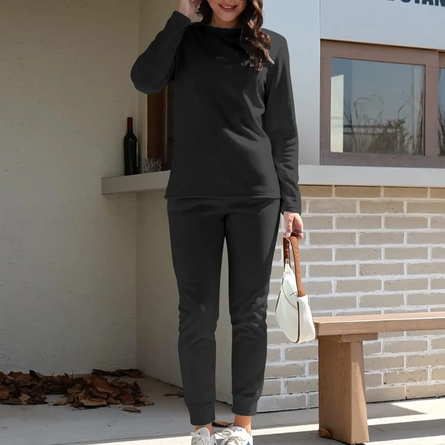Women Fleece Thicken Loungewear Suit Solid Color Long Sleeve Pullover Drawstring Pants Winter Warm Velvet Pajamas Set