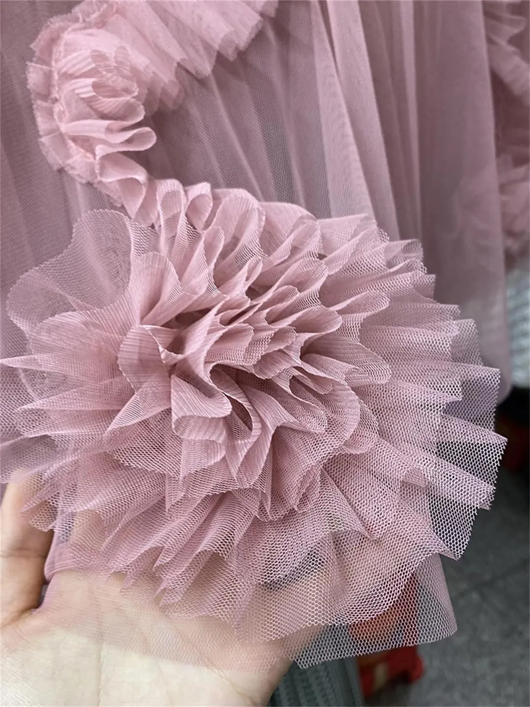 Women High Waist Elastic Floral Tulle Mesh Skirt Womens Pleated A-Line Swing Midi Skirt