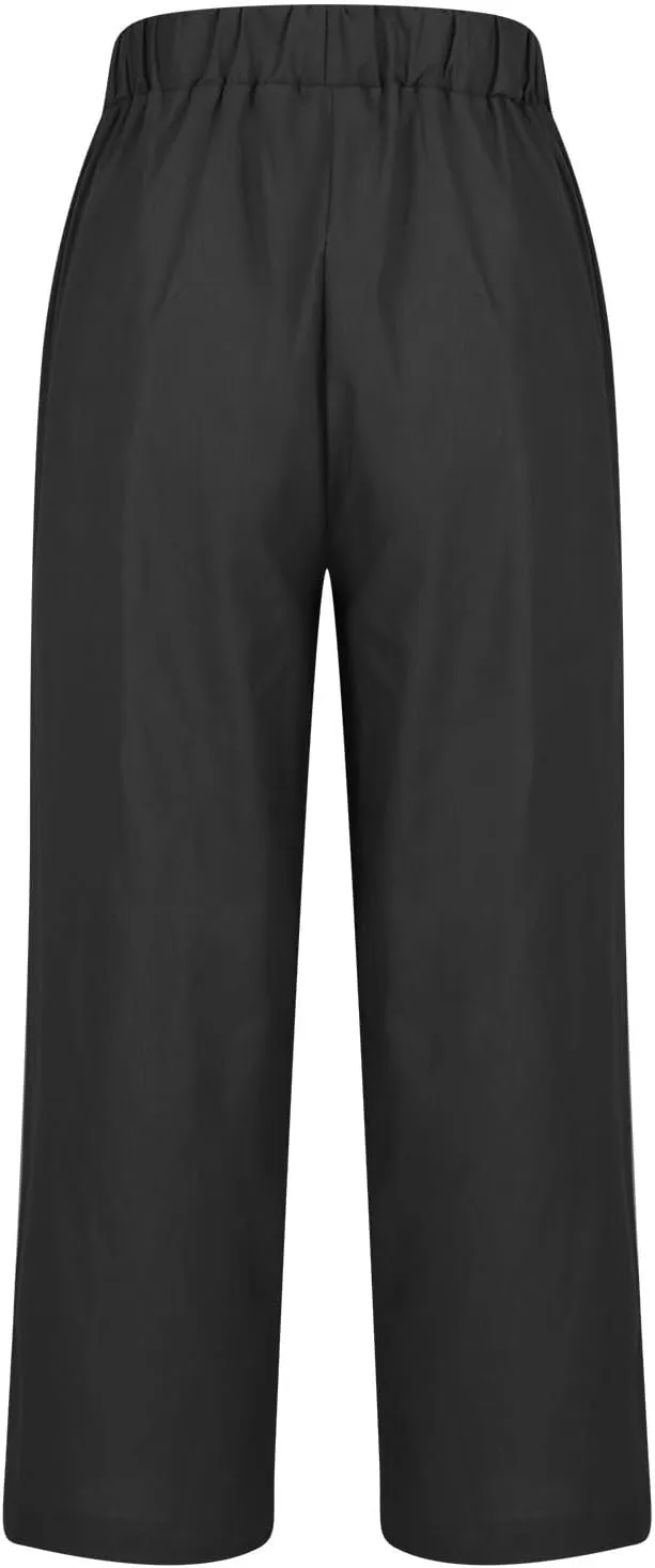 Women Linen Pants 2025 Summer Elastic Waist Straight Leg Lounge Pant Casual Lightweight Beach Trousers with Pockets