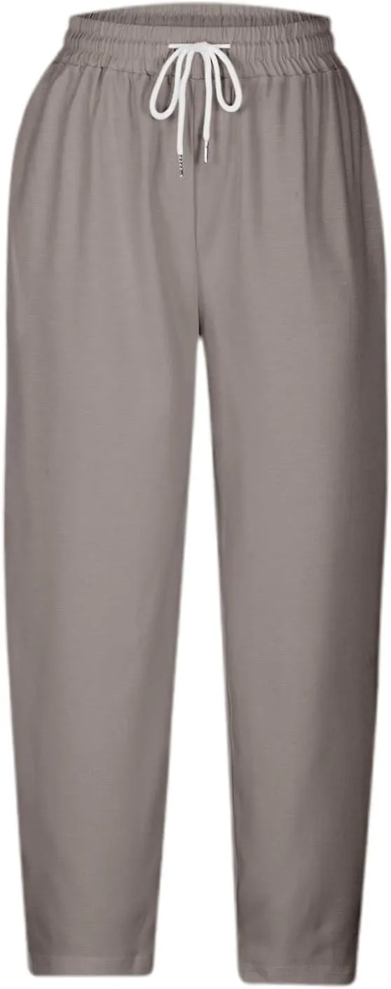 Women Linen Pants High Waist Casual Summer Pant Relax Fit Lightweight Pant Plus Size Solid Lounge Long Trousers