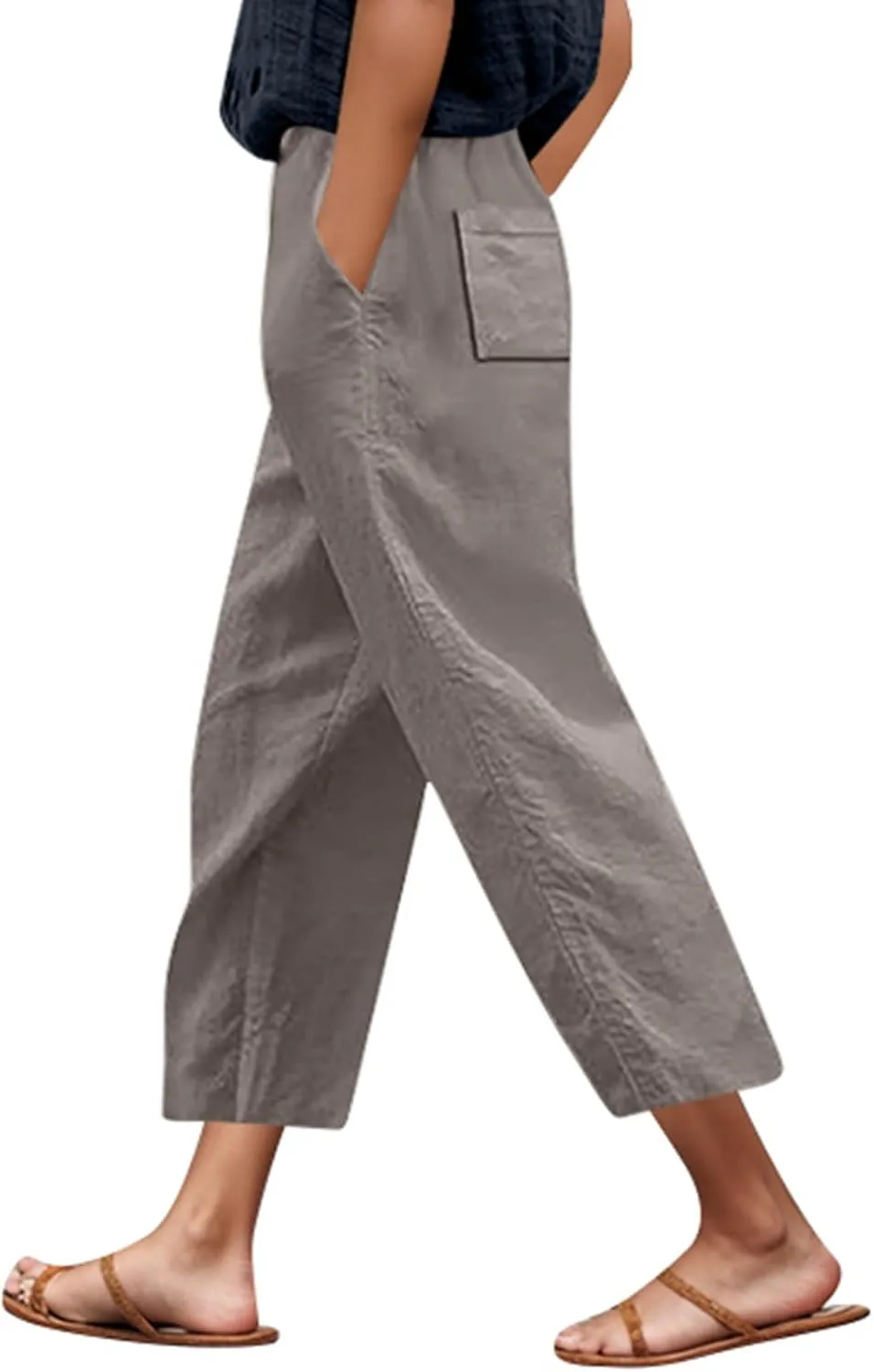 Women Linen Pants High Waist Casual Summer Pant Relax Fit Lightweight Pant Plus Size Solid Lounge Long Trousers