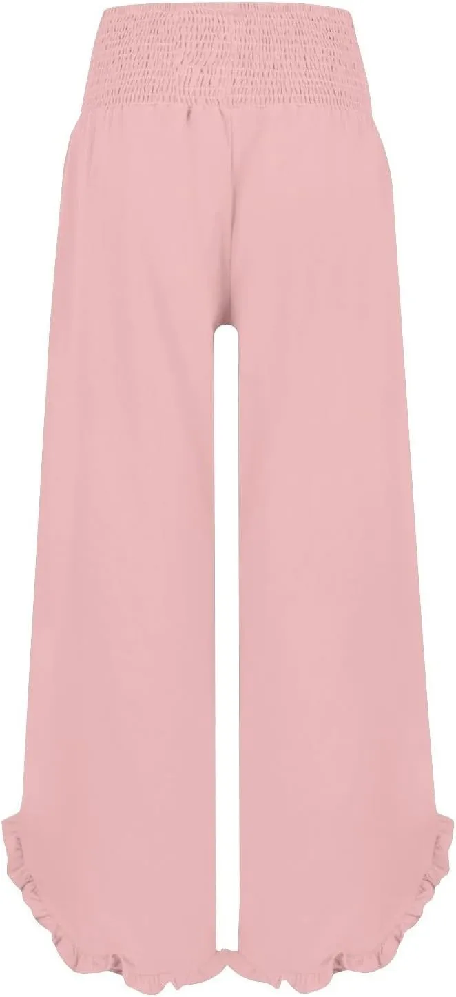 Women Linen Pants Summer Boho Wide Leg High Waist Casual Lounge Palazzo Pants 2025 Beach Travel Vacation Outfits