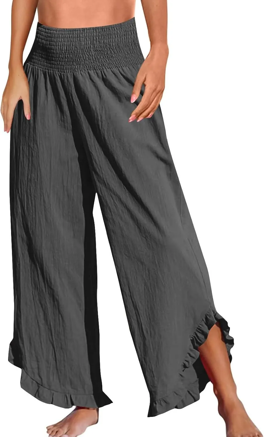 Women Linen Pants Summer Boho Wide Leg High Waist Casual Lounge Palazzo Pants 2025 Beach Travel Vacation Outfits
