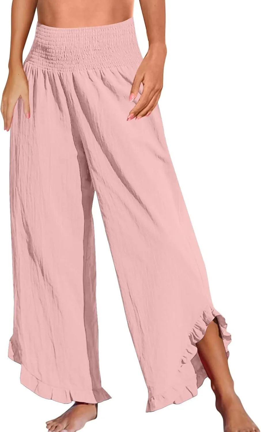 Women Linen Pants Summer Boho Wide Leg High Waist Casual Lounge Palazzo Pants 2025 Beach Travel Vacation Outfits