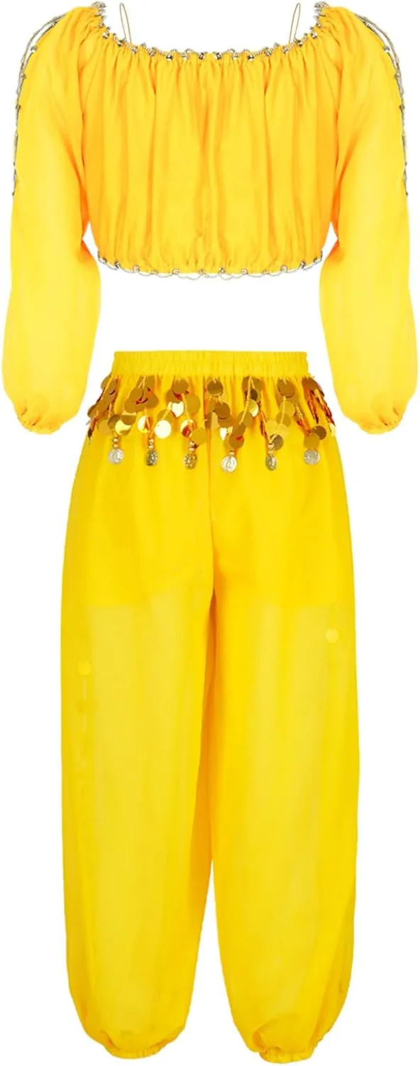 Women's 2Pcs Belly Dancer Costumes Crop Top Harem Pants with Built-in Shorts for Dress Up