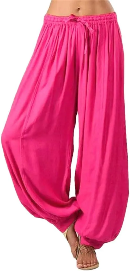 Women's Casual Harem Pants Low Waist Straight Leg Trousers Elastic Waist Regular Fit Ankle Length