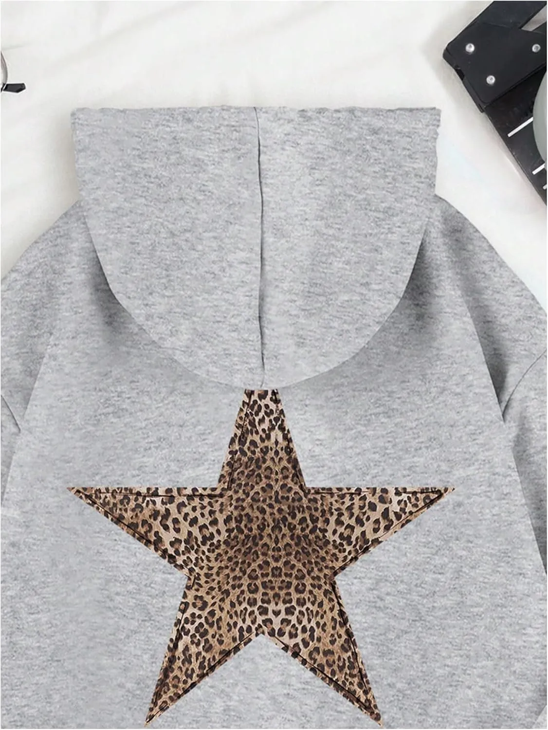 Women's Cheetah Leopard Star Print Hooded Sweatshirt Y2k Casual Long Sleeve Pullover Hoodie Tops