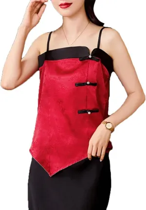 Women's Chinese Style Satin Jacquard Camisole 2025 Spring Summer Spaghetti Strap Backless Tank Tops