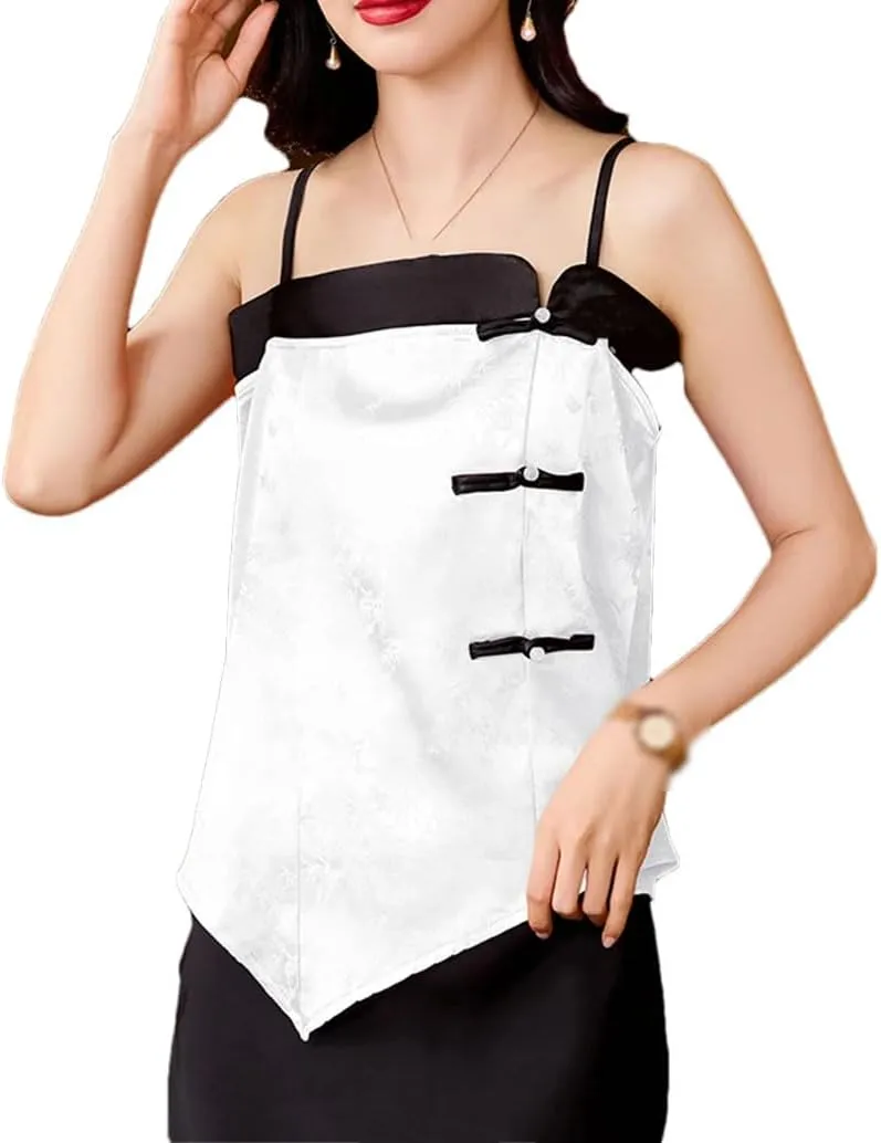Women's Chinese Style Satin Jacquard Camisole 2025 Spring Summer Spaghetti Strap Backless Tank Tops