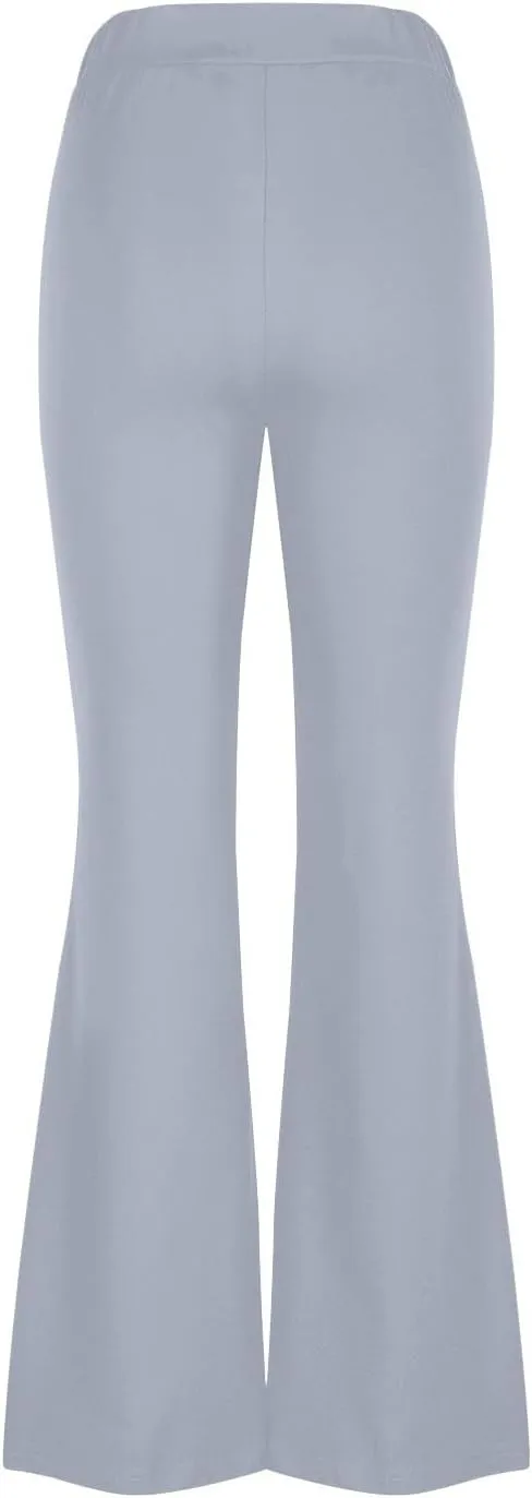 Womens Classy High Waist Double Breasted Flared Sailor Trousers Pants with Hide Zipper Tummy Button Wide Leg Pant