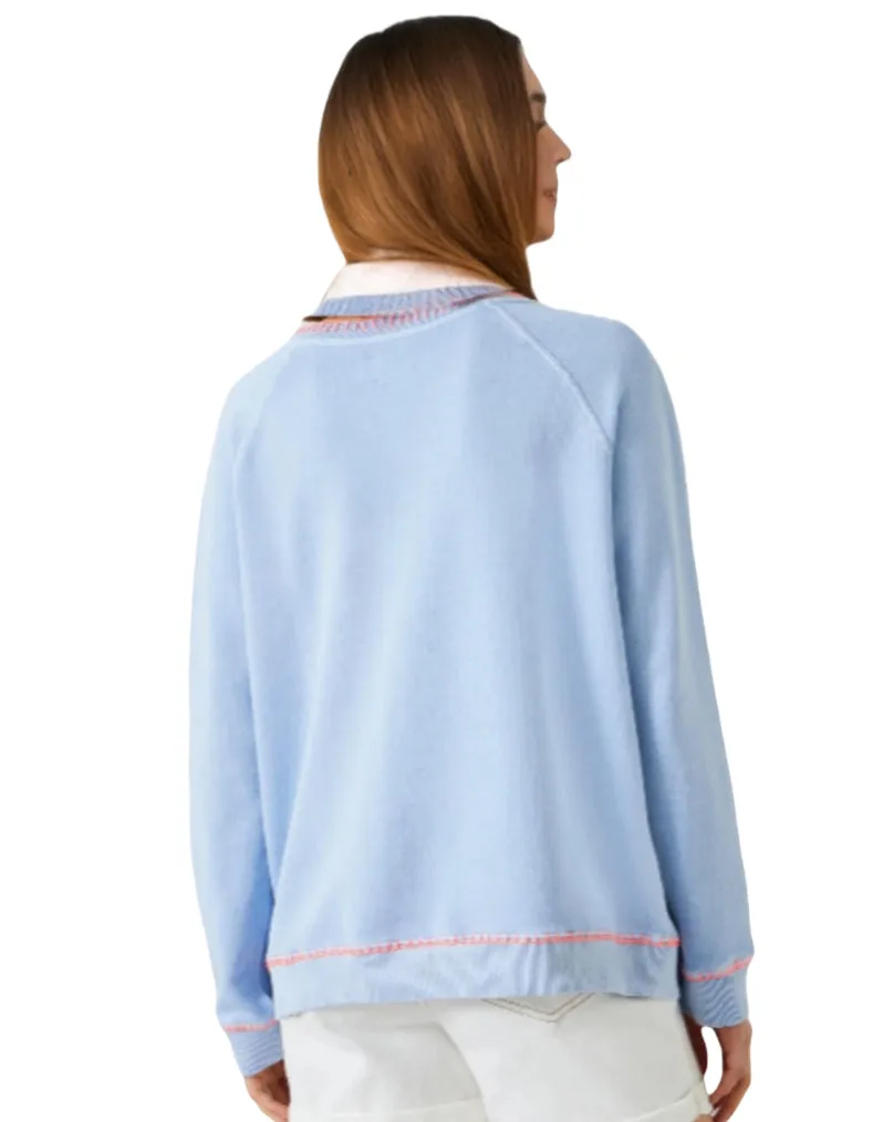 Women's Contrast Stitch Raglan Sweatshirt in Blue (IMPERFECT)