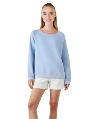 Women's Contrast Stitch Raglan Sweatshirt in Blue (IMPERFECT)
