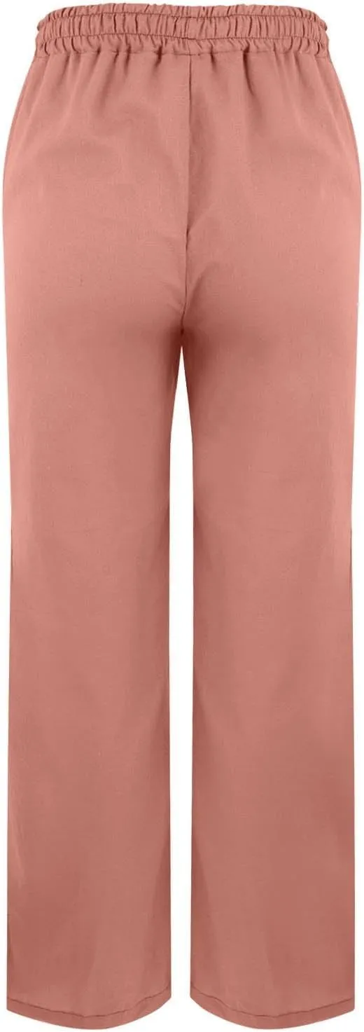 Womens Cotton Linen Cropped Pants Summer High Waist Elastic Straight Leg Lounge Pant Vacation Beach Trousers