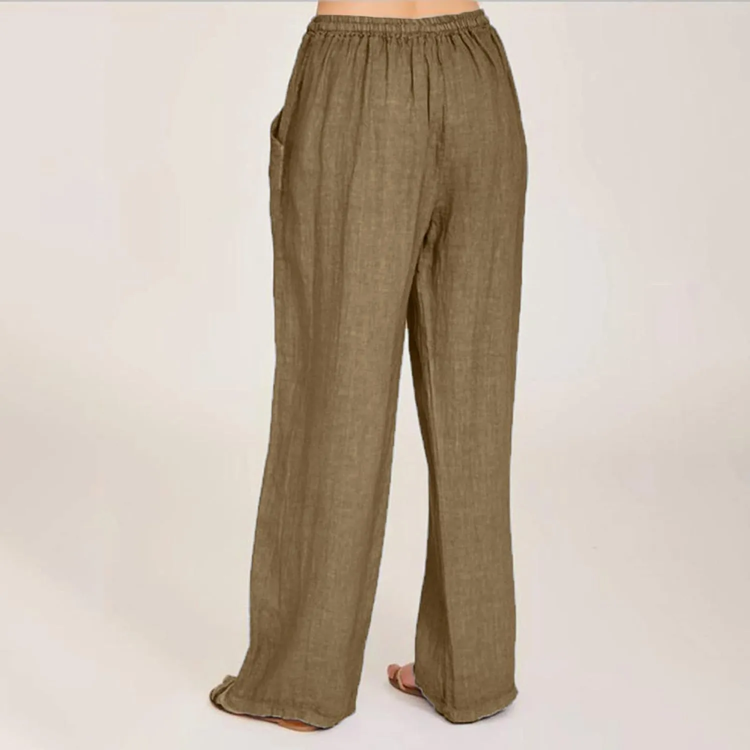 Women's Cotton Linen Summer Drawstring Pants Low Waist Bootcut Slim-Fit Pants Travel