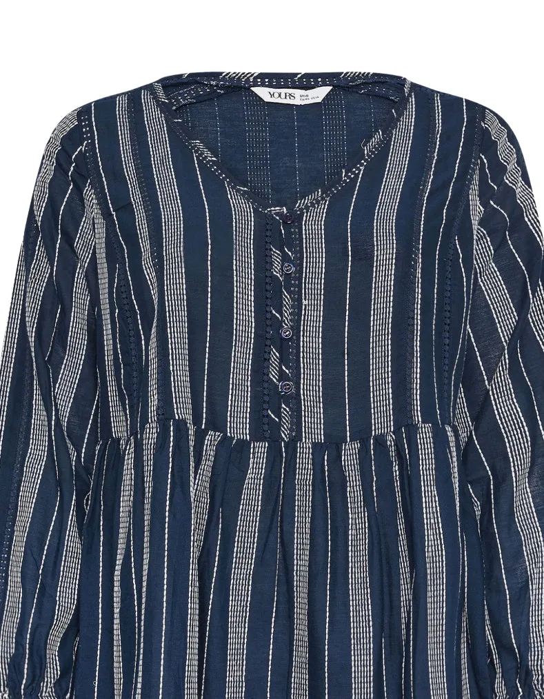 Women's Curve Contrast Stitch Blouse in Blue (Imperfect)