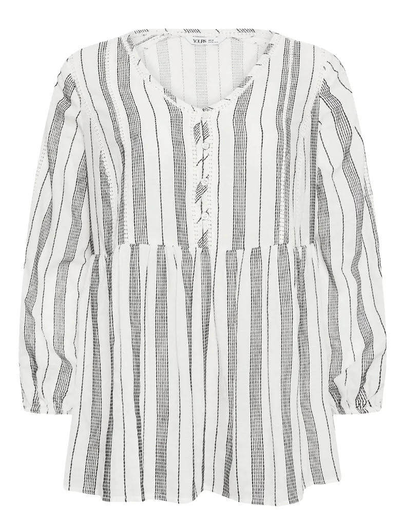 Women's Curve Contrast Stitch Blouse in White (Imperfect)