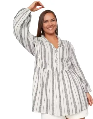 Women's Curve Contrast Stitch Blouse in White (Imperfect)