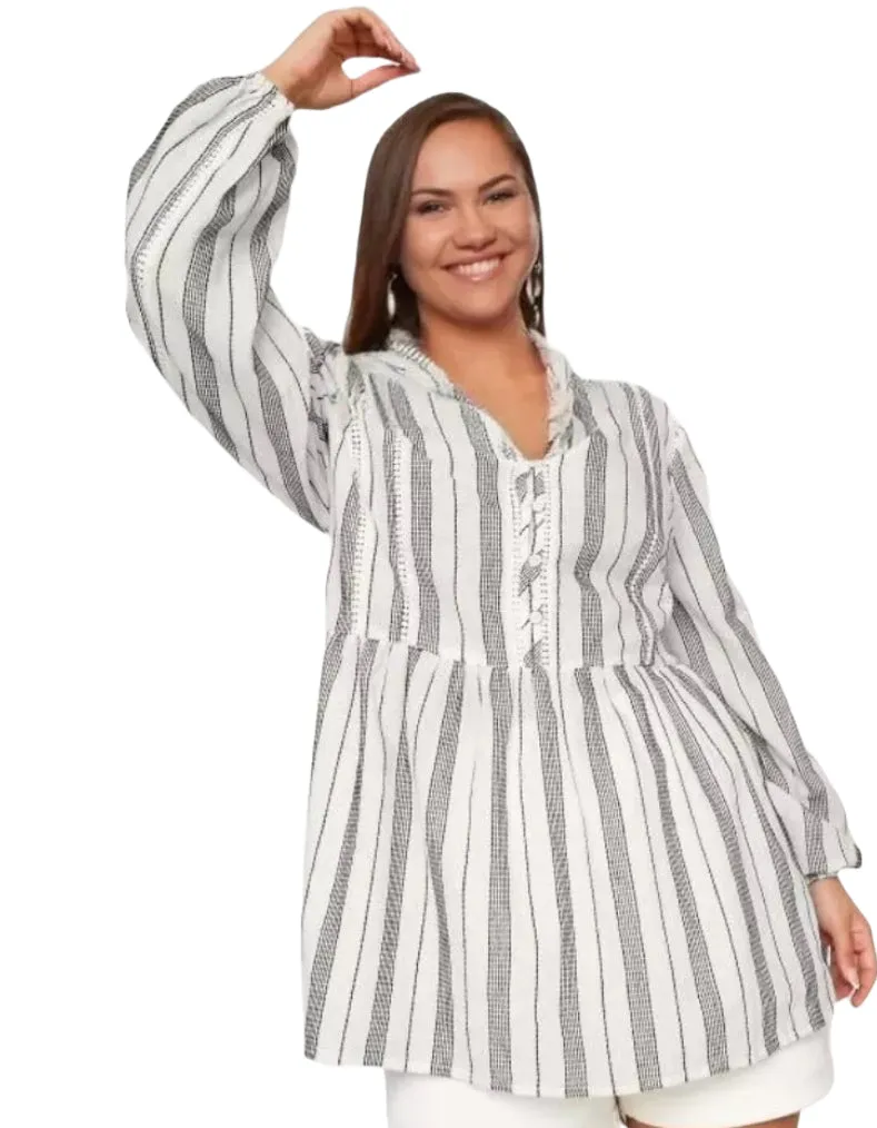 Women's Curve Contrast Stitch Blouse in White (Imperfect)