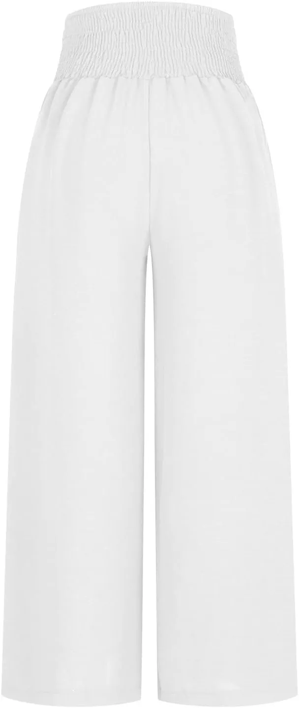 Women's Elastic High Waist Trousers Solid Color Wide Leg Flowy Sports Pants Casual Fashion Yoga Pants with Pockets