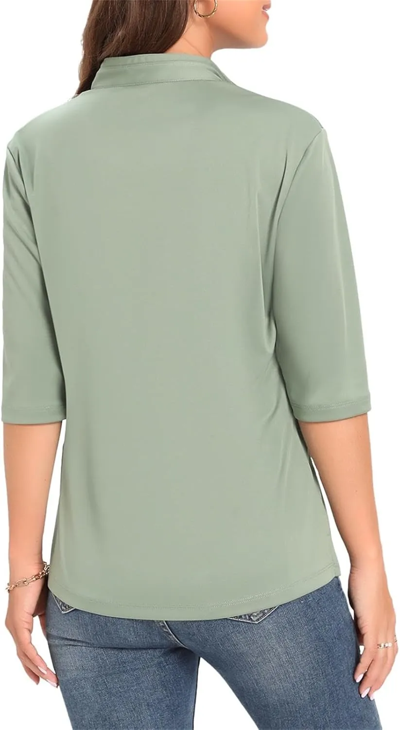 Womens Golf Shirt Quick Dry 3/4 Sleeve Tennis Tops UPF50  Collared Golf Polo Shirts for Women with Zipper