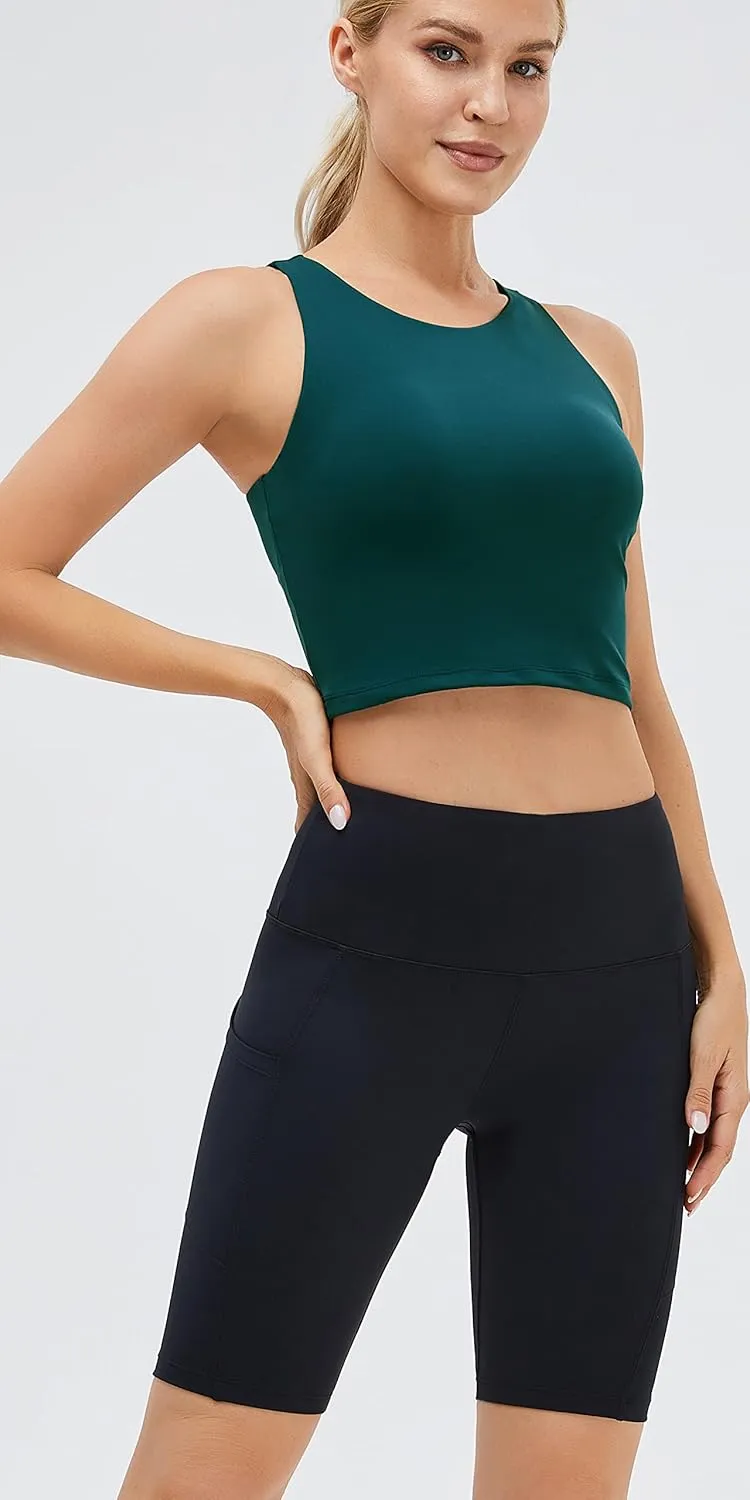 Women's High Neck Crop Top Sleeveless Racer Back Basic Workout Tank Tops Shirt