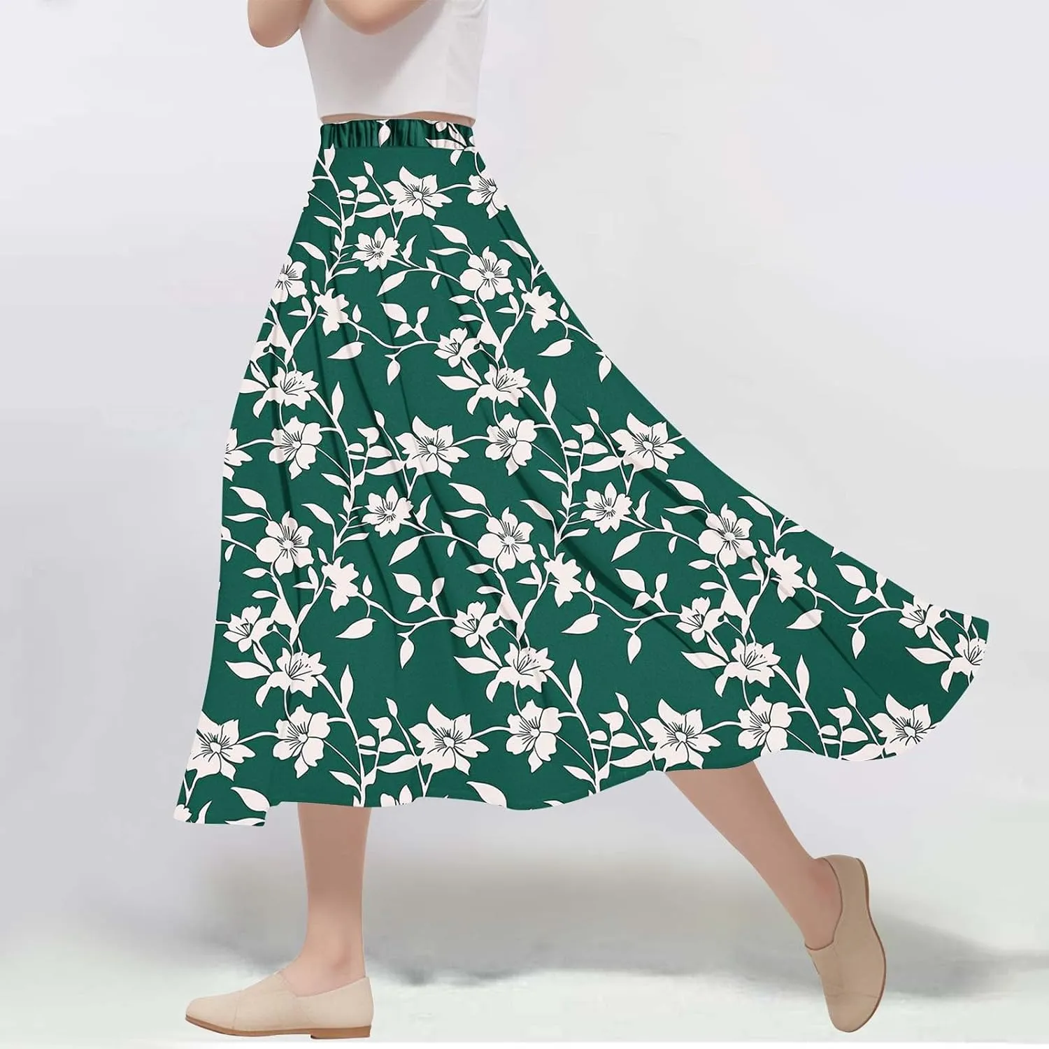 Women's High Waisted Flowy Swing Skirt, Fashion Floral Print Summer Beach Shirts Comfy Casual Daily Going Out Clothes