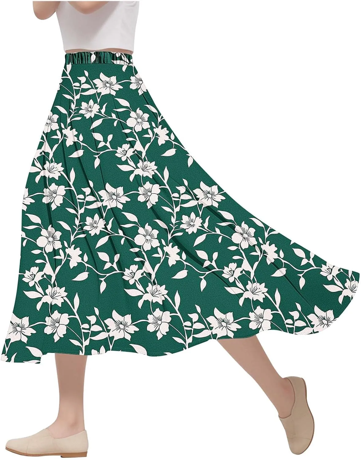 Women's High Waisted Flowy Swing Skirt, Fashion Floral Print Summer Beach Shirts Comfy Casual Daily Going Out Clothes