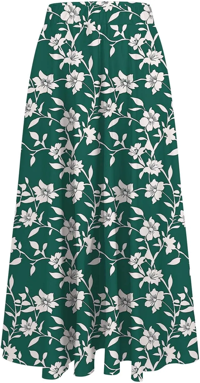 Women's High Waisted Flowy Swing Skirt, Fashion Floral Print Summer Beach Shirts Comfy Casual Daily Going Out Clothes
