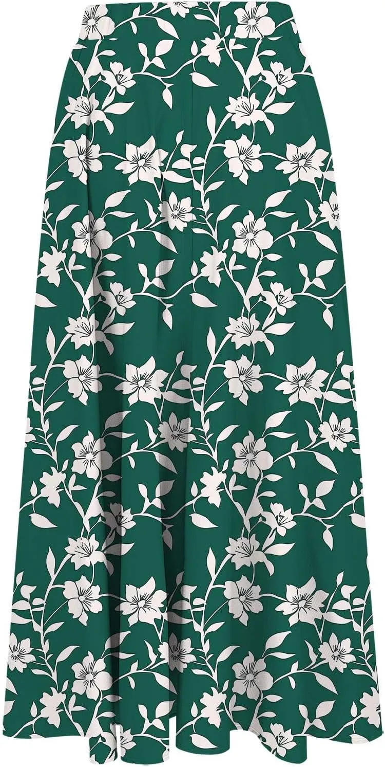 Women's High Waisted Flowy Swing Skirt, Fashion Floral Print Summer Beach Shirts Comfy Casual Daily Going Out Clothes