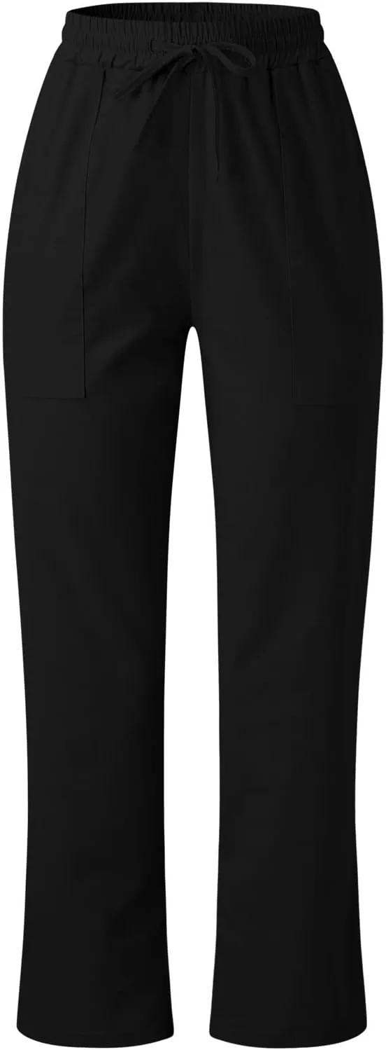 Womens Linen Blend Summer Y2K Fashion Palazzo Lounge Pants Elastic Waist Stretchy Slim Fit Trouser Business Work